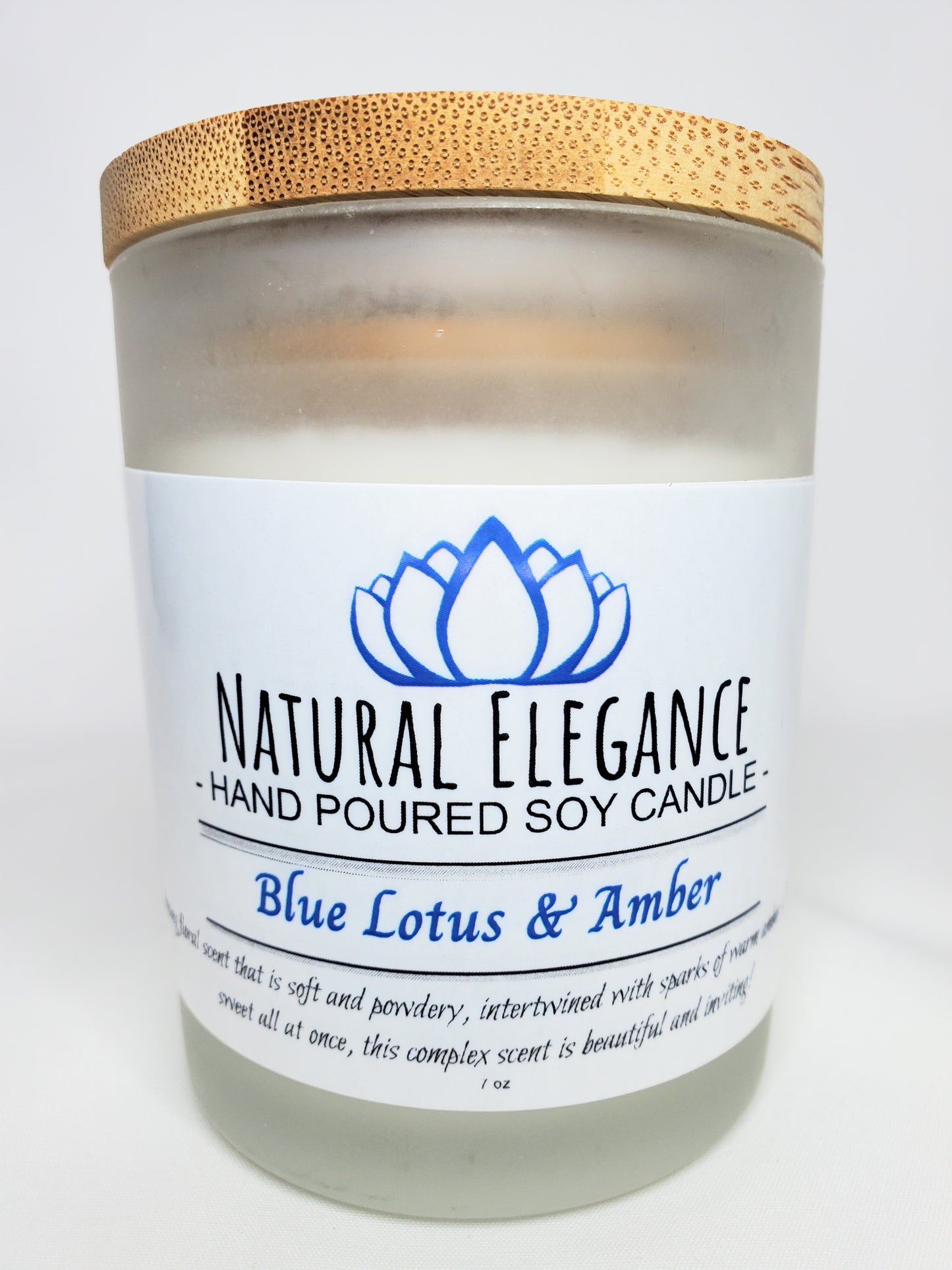 Natural Elegance Products Blue Lotus & Amber hand poured all natural handmade vegan soy wax scented candle aromatherapy