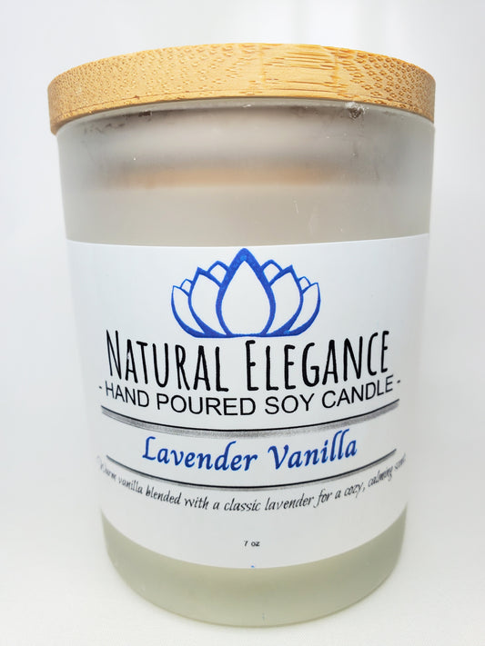 Natural Elegance Products Lavender Vanilla hand poured all natural handmade vegan soy wax scented candle aromatherapy