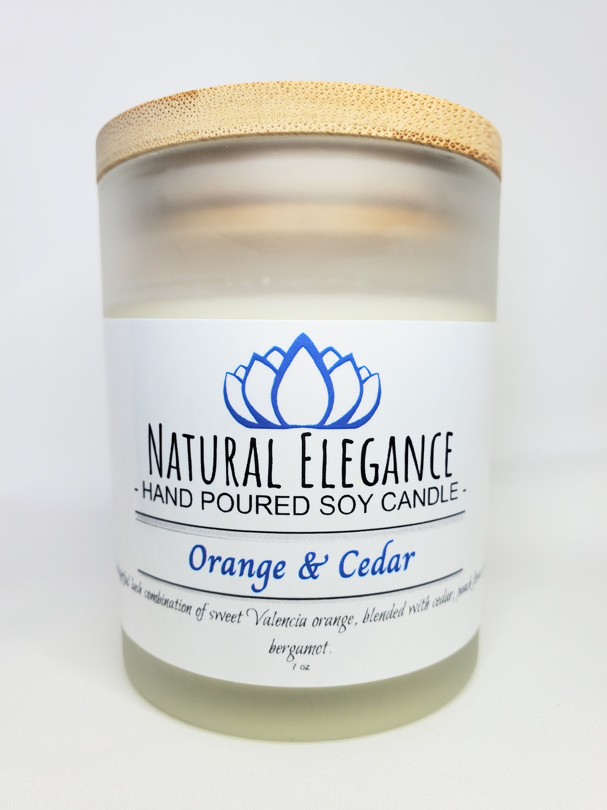 Natural Elegance Products Orange & Cedar hand poured all natural handmade vegan soy wax scented candle aromatherapy