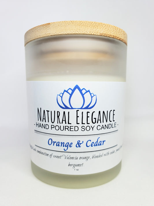 Natural Elegance Products Orange & Cedar hand poured all natural handmade vegan soy wax scented candle aromatherapy